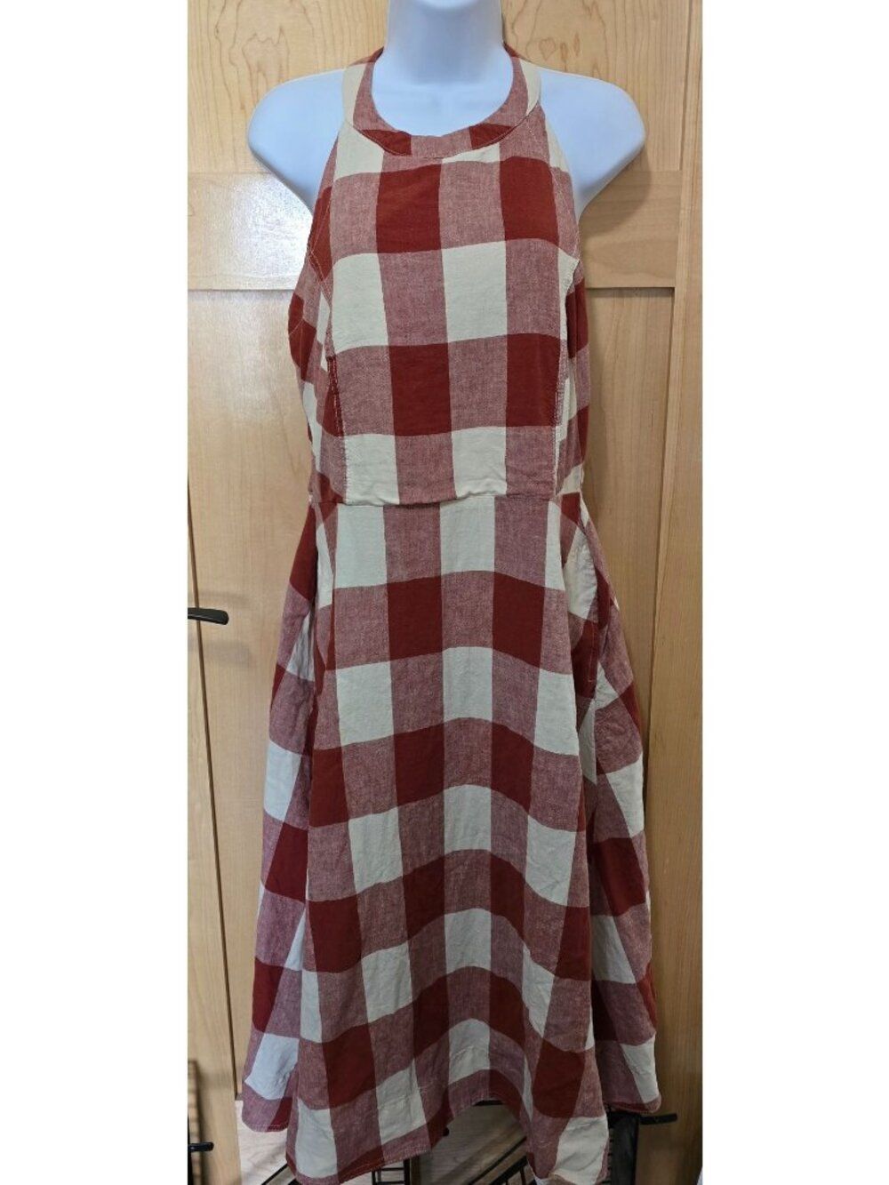 Checkered Halter Sundress Open Back & Buttoned Straps boho cottagecore picnic